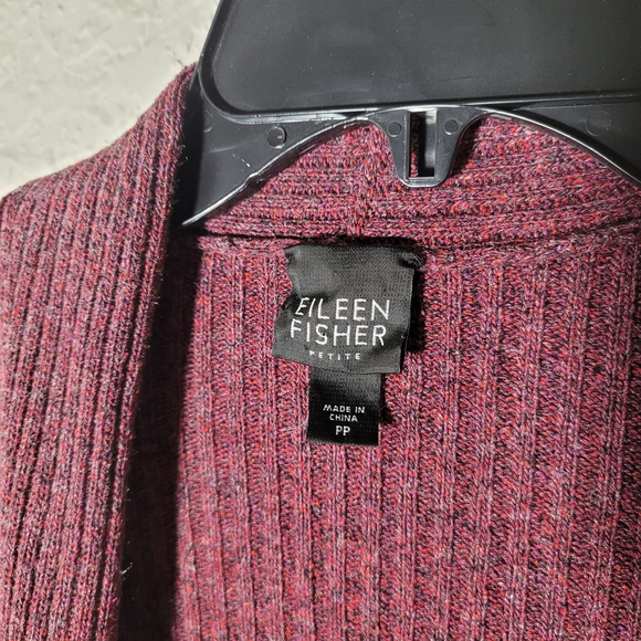 NWOT Eileen Fisher Women's Silk Long Sleeves Open Front Cardigan Burgundy PP - Picture 4 of 10